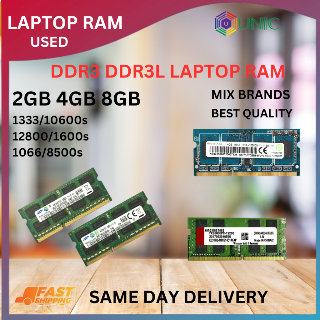 DDR3/PC3/DDR3L/PC3L 1Rx8/2Rx8 2GB/4GB/8GB 1333Mhz/10600s/12800/1600 แล็ปท็อปโน้ตบุ๊ค RAM [ใช้แล้ว]