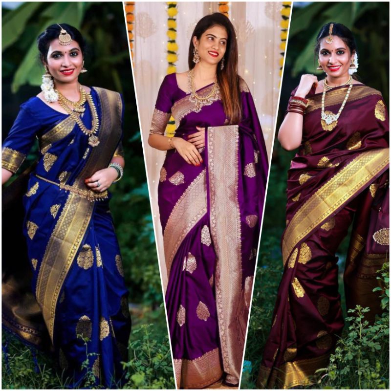 Saree Silk Saree นุ่มพร้อมเสื้อ Contrast / Saree งานแต่งงานสําหรับผู้หญิง / Saree เพื่อนเจ้าสาว