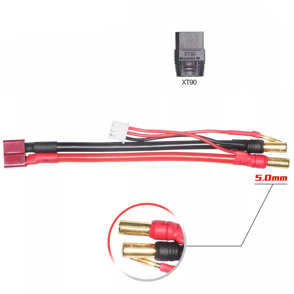 สายภายนอก Gaoneng GNB สําหรับแบตเตอรี่เคสแข็ง 2s - 5 มม. ถึงสีดํา XT90