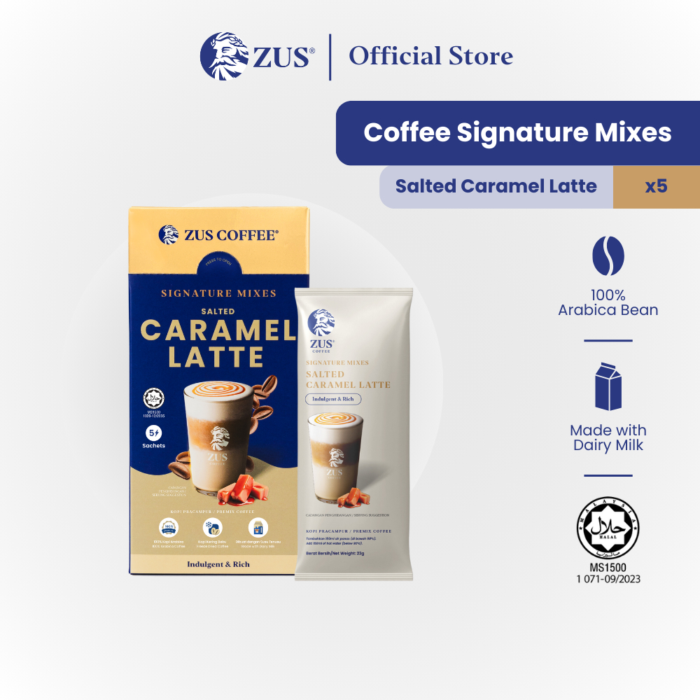 ZUS Signature Mixes Premium Instant Coffee - คาราเมลลาเต้เค็ม - 5 แท่ง