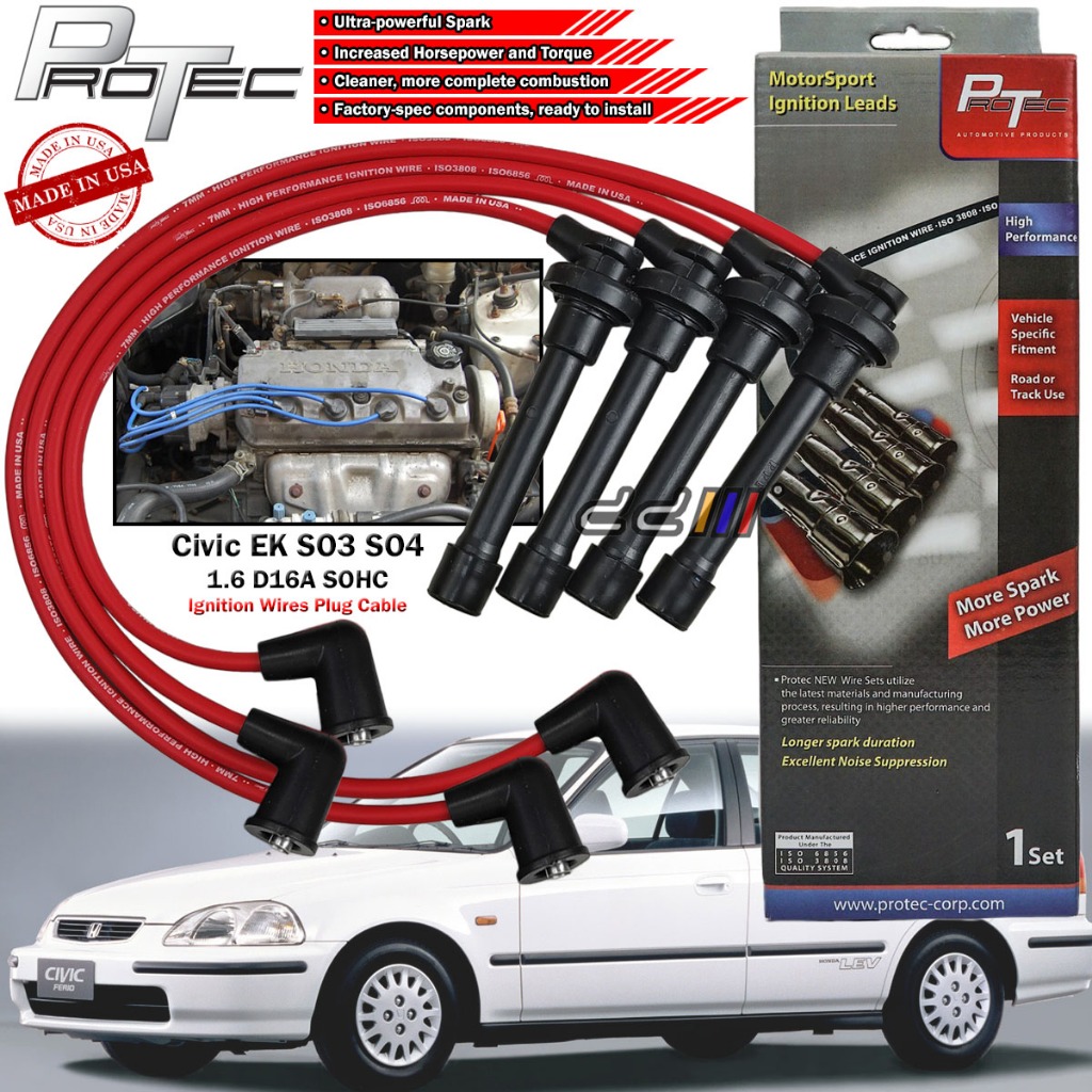 สายปลั๊ก PROTEC Honda Civic SO4 SO3 EJ EK 1.6 D16 SOHC D-Series 7MM สายจุดระเบิดสายไฟประสิทธิภาพสูง