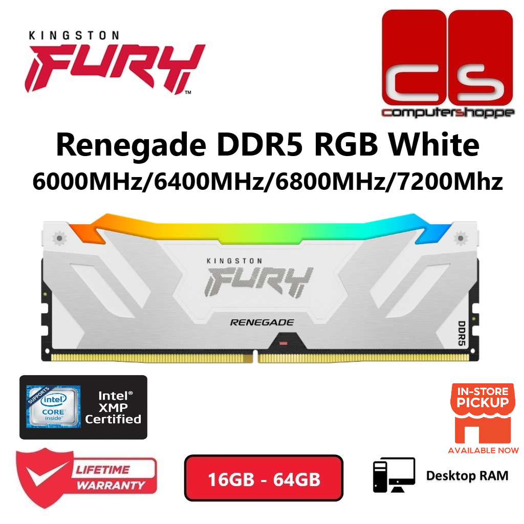 Kingston FURY Renegade DDR5 RGB White Desktop Gaming Memory RAM - 6400MHz/6800MHz/7200MHz