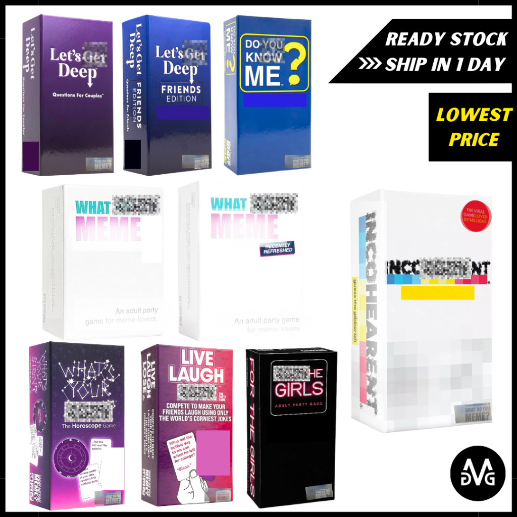 What You Meme? Adult Card Game Series Incoherent Live Laugh Lose Do You Know Me Let's Get Deep Table