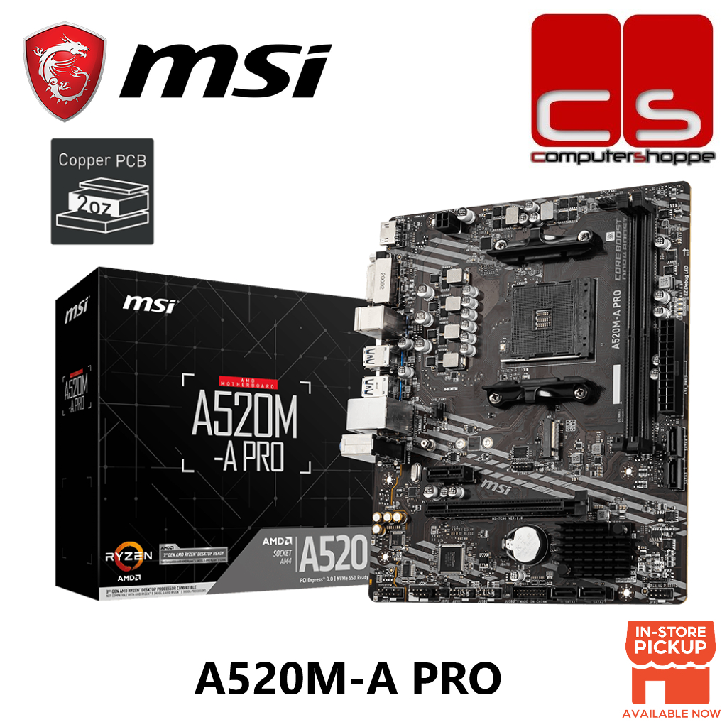 MSI A520M-A PRO M-ATX AM4 เมนบอร์ด + โปรเซสเซอร์ AMD Combo (5600X/5600GT/5500/5500GT/5700X/5700G)