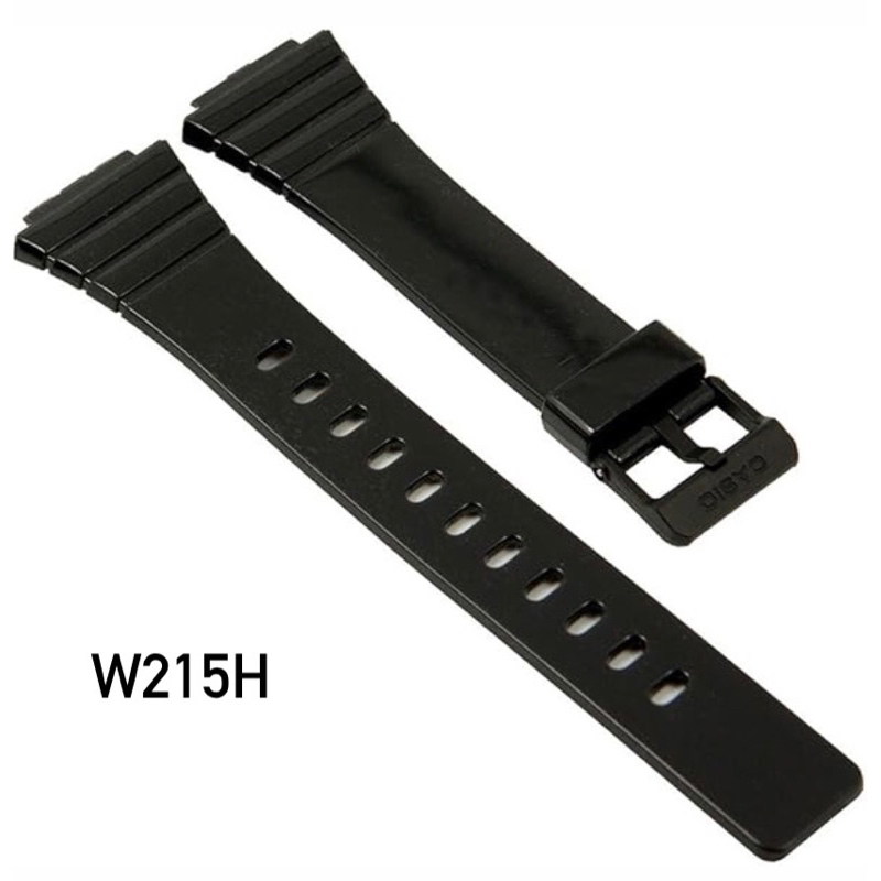 สายนาฬิกา PU เข้ากันได้กับ W-215H W-215H-1A2V W-215H-1AV สีดําเงาเสร็จสิ้น