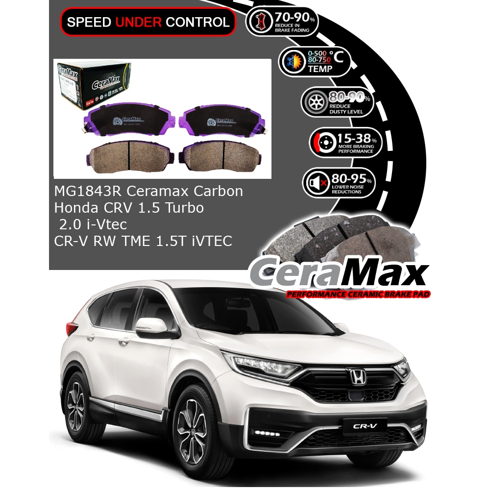 Ceramax Carbon MG1843R Honda CRV TME RW1 1.5T 2.0 Turbo Chery Tiggo 8 Pro JEACOO J7 ผ้าเบรคหน้า