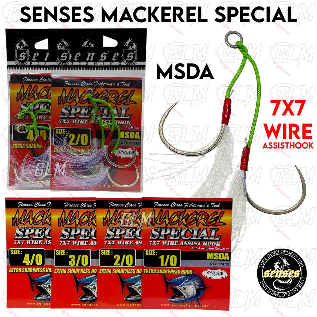 SENSES MACKEREL MSDA LS GREEN TINSEL/สีขาวสีฟ้า DOT พิเศษ 7X7 ลวด ASSIST ตะขอคู่