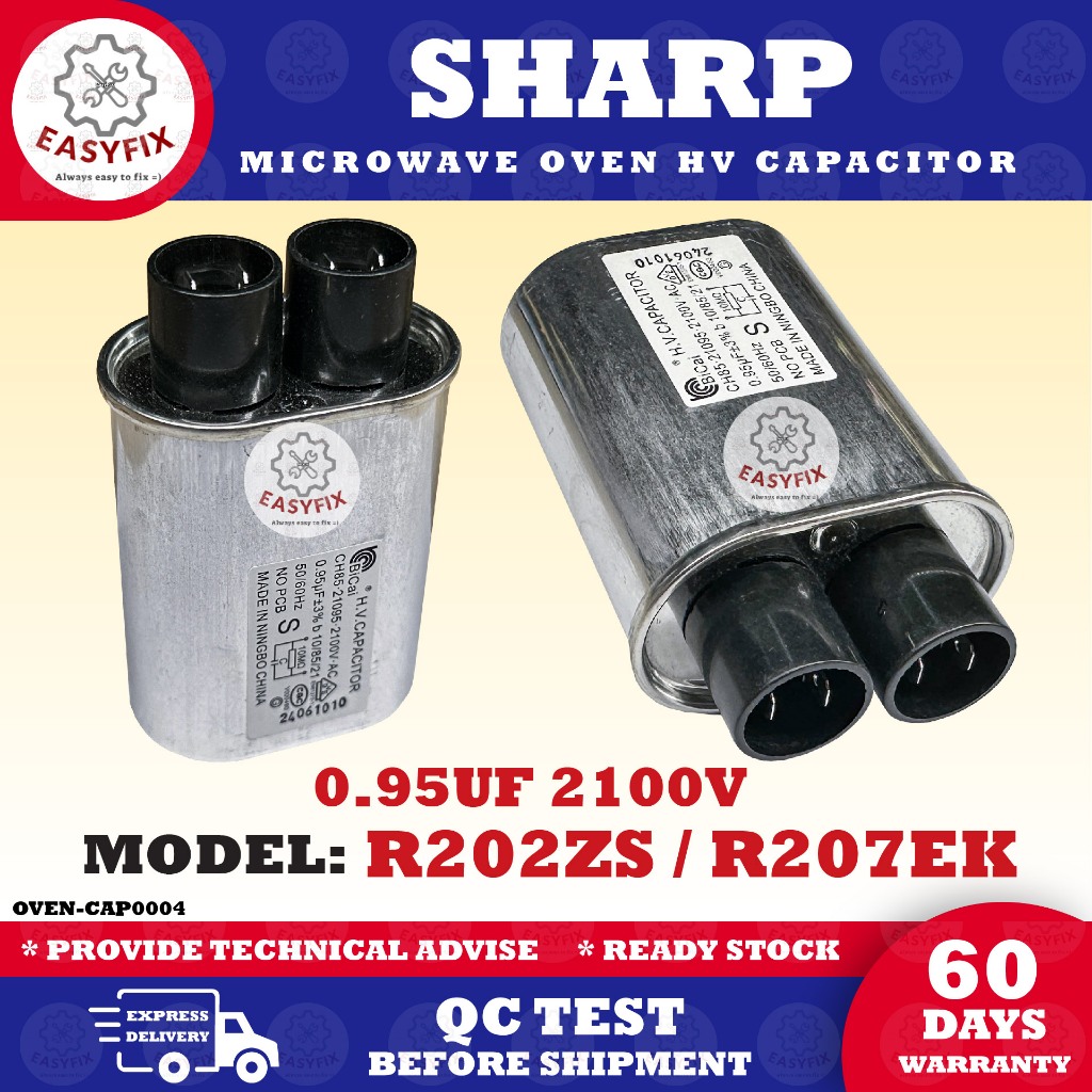 R202ZS / 2100V 0.95UF R207EK SHARP CAPACITOR เตาอบไมโครเวฟ HV Capacitor R-202ZS R207 202ZS 207EK Mlz