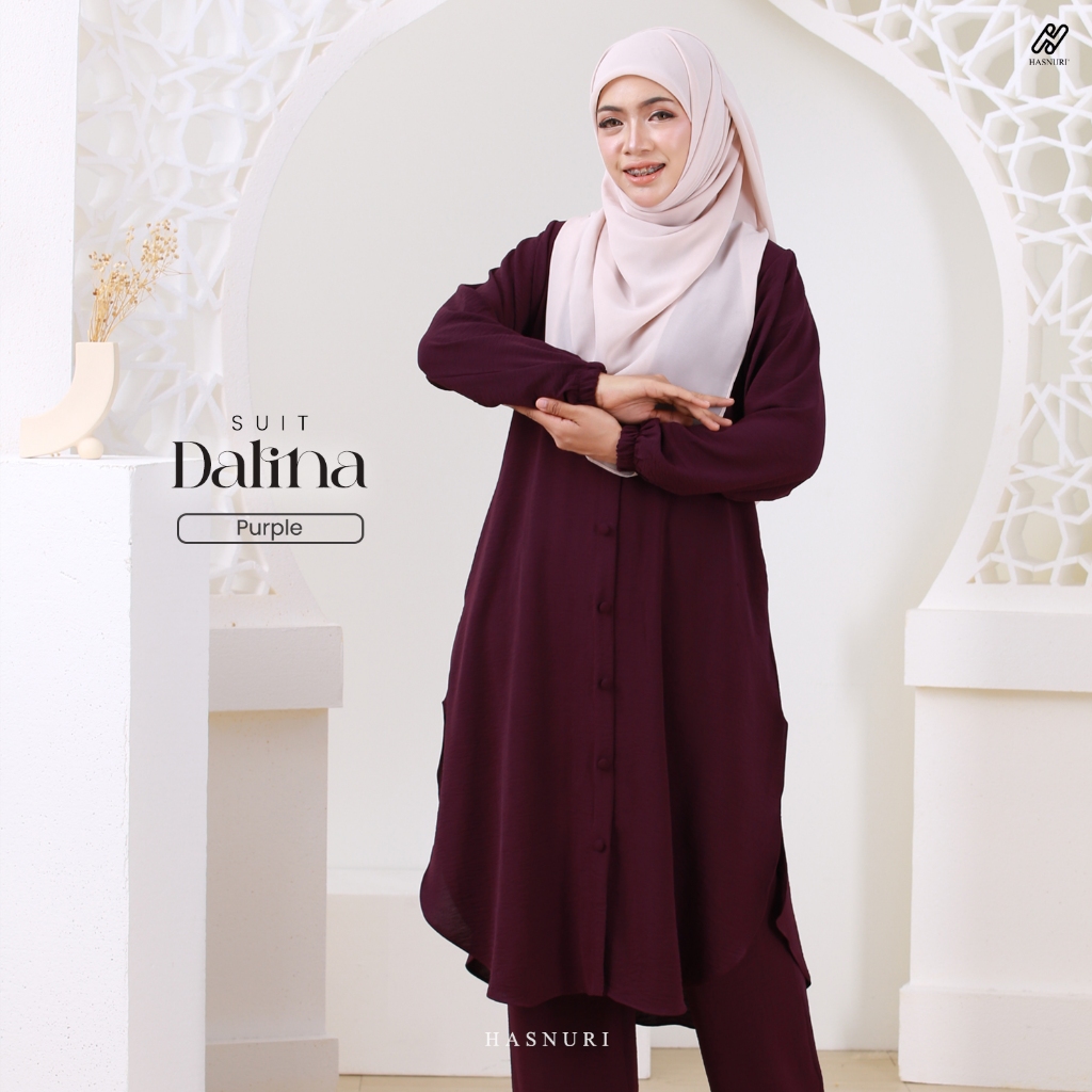 Hasnuri Suit Dalina Suit Moden Labuh Muslimah Ironless CEY Italian Crepe