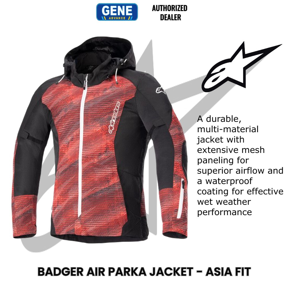 Alpinestars Badger Air Parka Asia Fit เสื้อแจ็กเก็ต สีดํา สีแดง สําหรับรถจักรยานยนต์