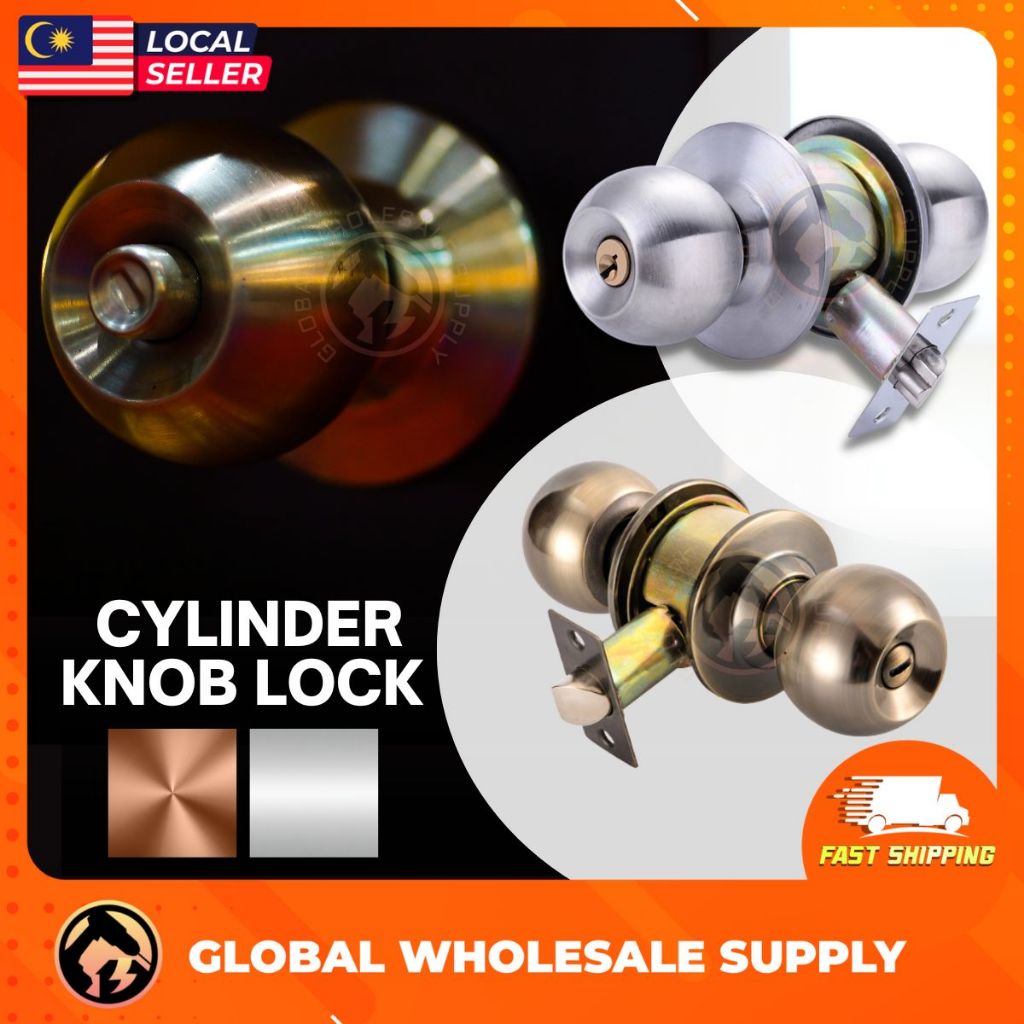ลูกบิดประตูกระบอกประตูล็อคลูกบิดรอบพร้อมกุญแจ Tombol Pintu Rumah Bulat (CDL-857BN / CDL-857SN)