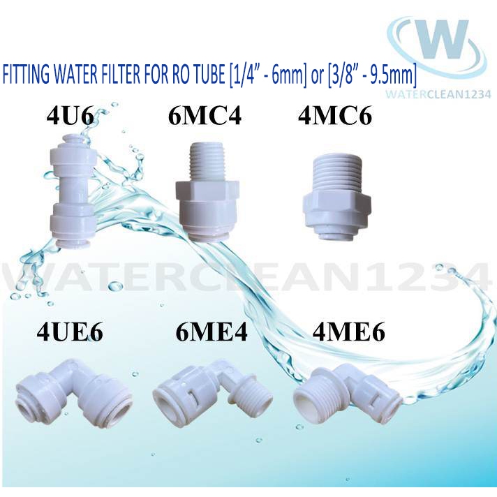 ขั้วต่อฟิตติ้งเครื่องกรองน้ําสําหรับ RO Tube (9.5mm=3/8") 4U6/6MC4/4MC6/4UE6/6ME4/4ME4/4ME6