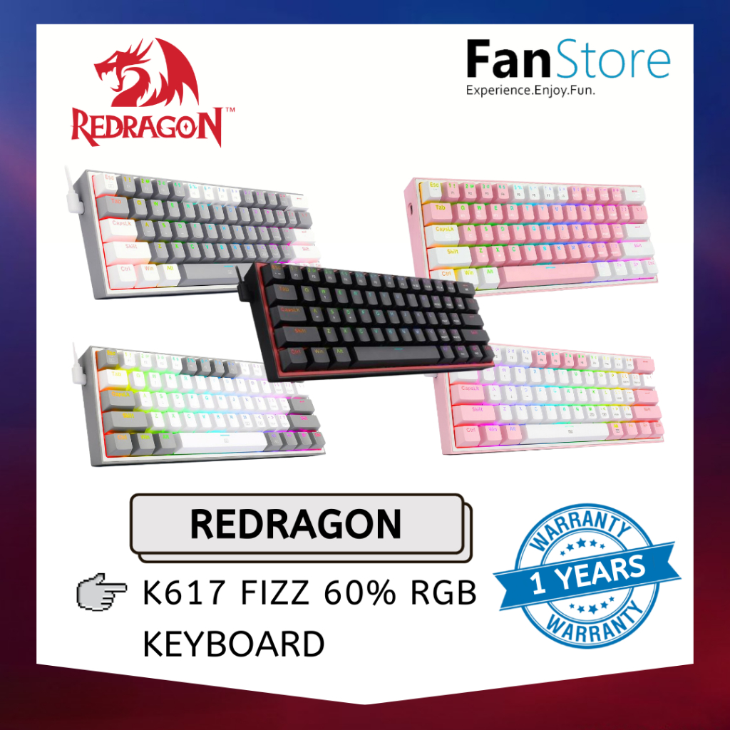 Fanstore REDRAGON K617 Fizz 60% Compact RGB Wired RED SWITCHES คีย์บอร์ดแบบกลไก
