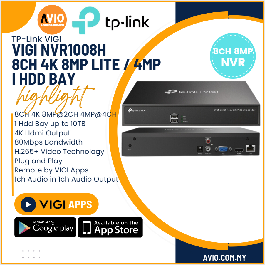 TP-LINK Tplink 8ch 8 ช่อง 5MP Lite IP เครือข่ายกล้องวงจรปิด NVR Recorder 1 Hdd Bay 10TB Max VIGI NVR