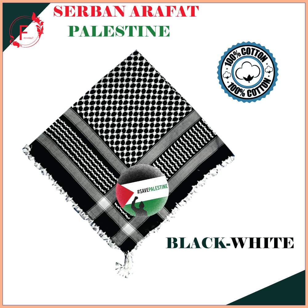 The KEFFIYEH PALESTINIAN BLACK-WHITE (SHIMAGH / SERBAN ARAFAT) - ผ้าพันคอแบบดั้งเดิมจาก Palestine) - ขนาด 50"x50"