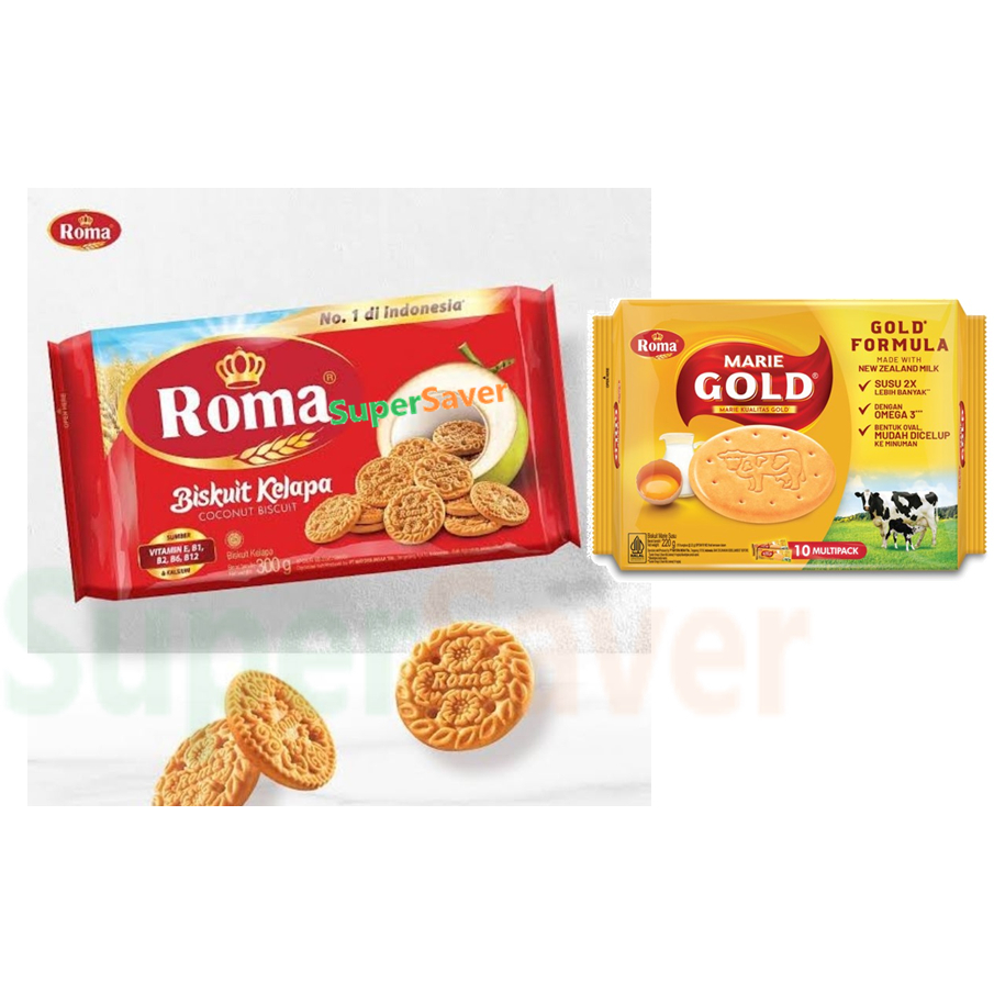 Roma Marie Gold Double Milk- Gold Formula 10pcs 220gr /Roma Coconut Biscuit / Biskut Kelpa 300g
