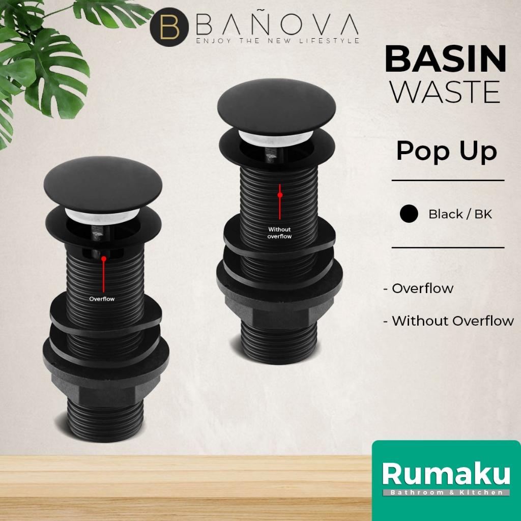 BANOVA อ่างล้างหน้าในห้องน้ํา Pop Up Waste with Overflow / Without Overflow (สีดํา)