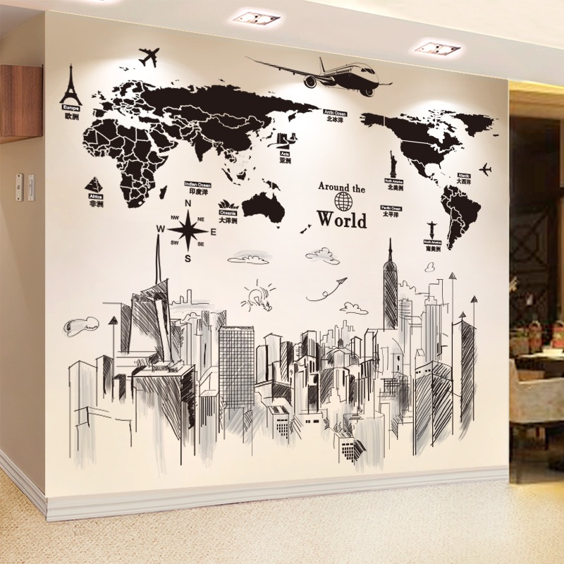 ใหม่ Travel World Map สติกเกอร์ Wall Art ตกแต่งสติกเกอร์ 2D Wallsticker กันน้ํา