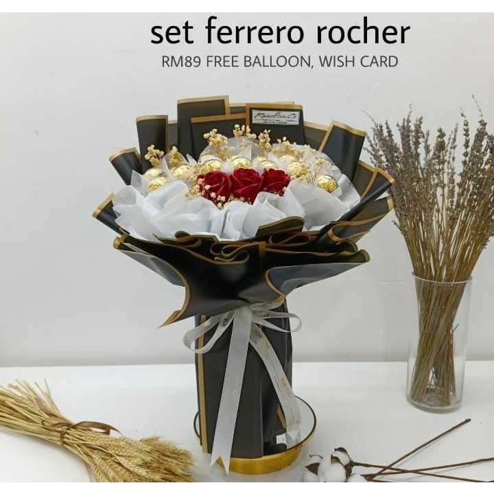 R4* BOUQUET 3 STALK SOAP ROSES + 12 FERRO ROCHER