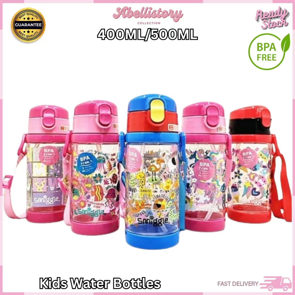 [ABELLISTORY ] 400ml/500ml Smiggle Kids Water Bottle BPA Free with Straw Botol Air Kanak