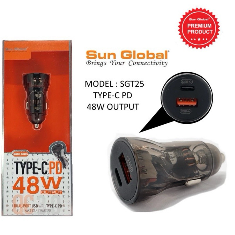 Sun Global 48W Quick Charge QC 3.0 USB Car Charger สําหรับ Type C PD รถชาร์จ (SGT25)