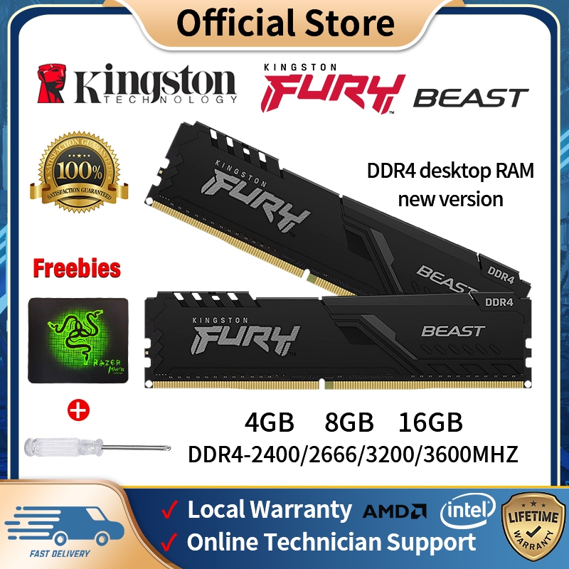 Kingston FURY BEAST แรมเกมมิ่ง DDR4 RAM 4GB 8GB 16GB DDR4 2400 2666 3200 3600Mhz สําหรับคอมพิวเตอร์ตั้งโต๊ะ