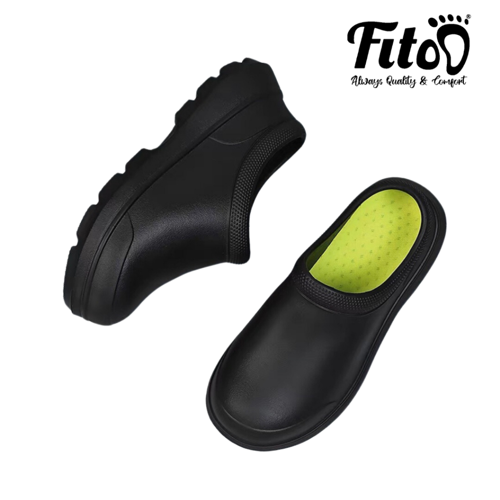 Fitoo รองเท้าทํางานกันน้ําทนน้ํามันร้านอาหารรองเท้าเชฟ D18