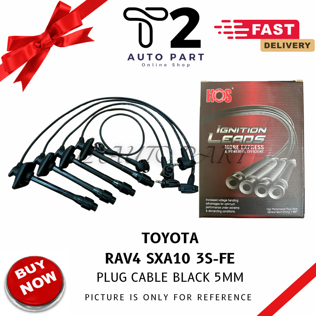 T2 PLUG CABLE TOYOTA SXA10 RAV-4 RAV4 3S-FE 5MM สีดํา 1SET