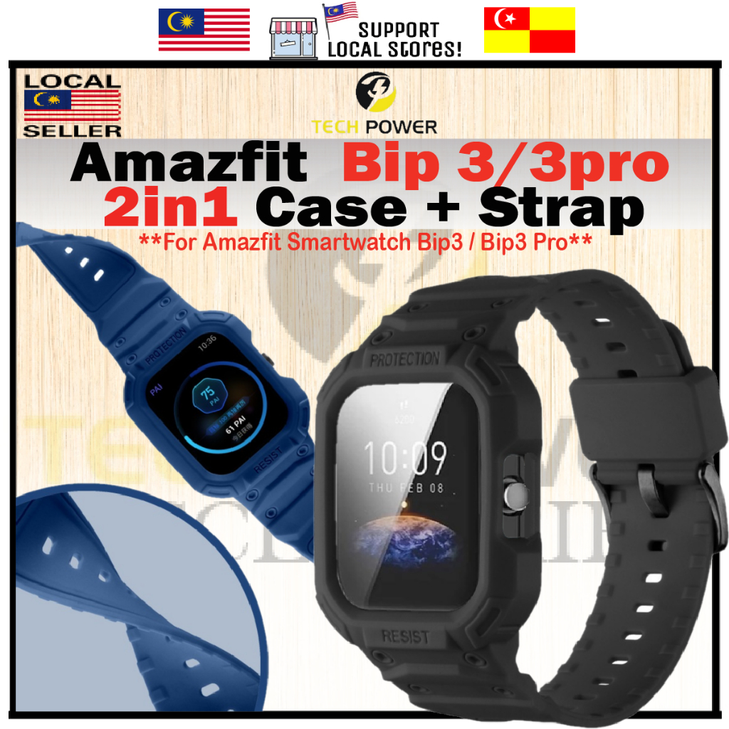 Amazfit Bip 3, Bip 3 Pro Strap + Case Full Protect 2in1 Case + Strap, Tali Jam Amazfit Bip 3/3 Pro