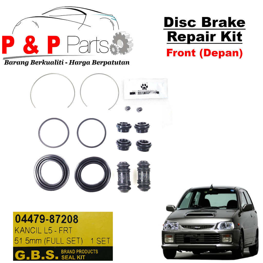 ดิสก์เบรกหลังด้านหน้า Caliper Rebuild / ชุดซ่อม - Perodua Kancil Daihatsu L5 - 51.5 mm (ด้านหน้า) / 30.5 mm (ด้านหลัง)