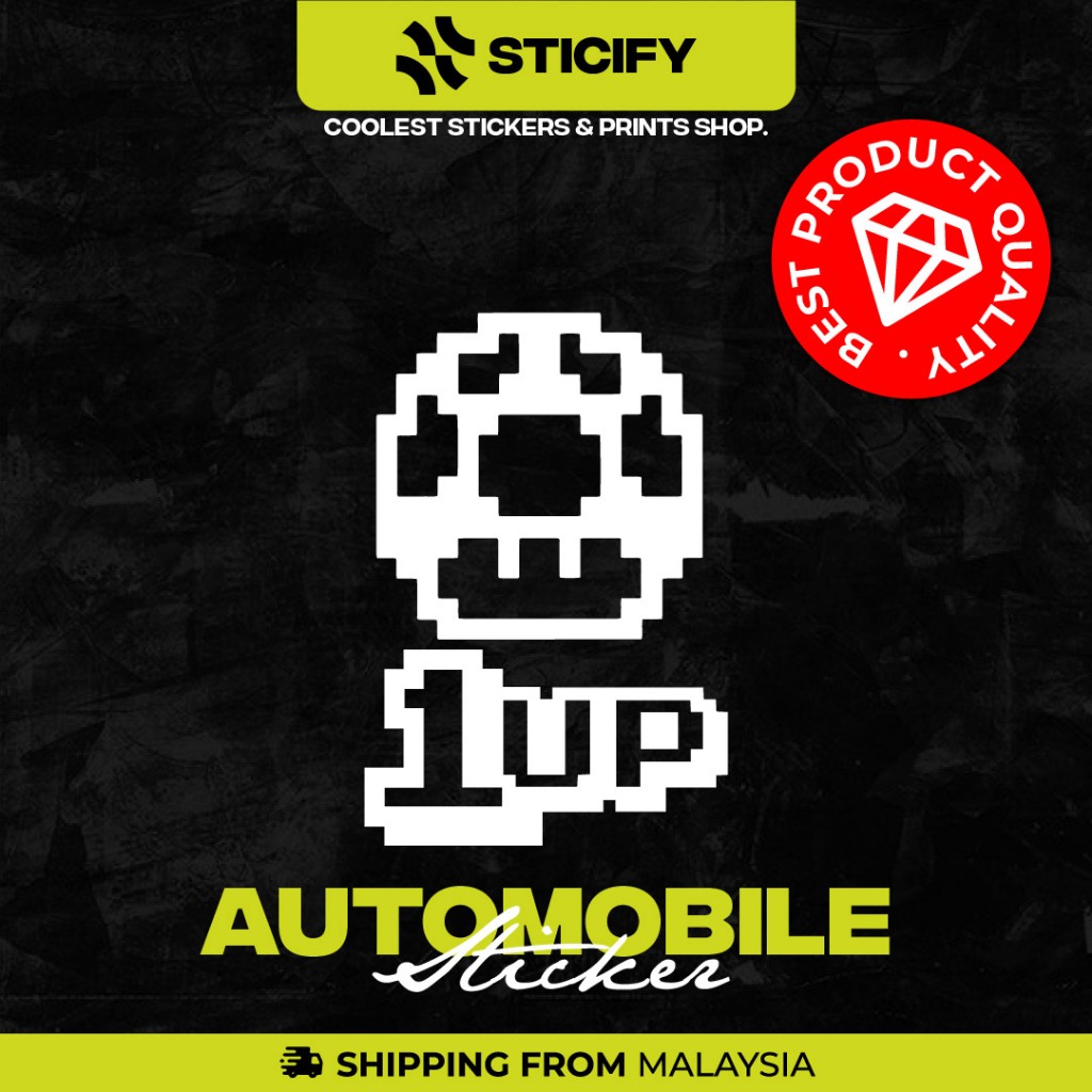 1up Mario Sticker รถไวนิล, รถจักรยานยนต์, จักรยาน, และตกแต่ง