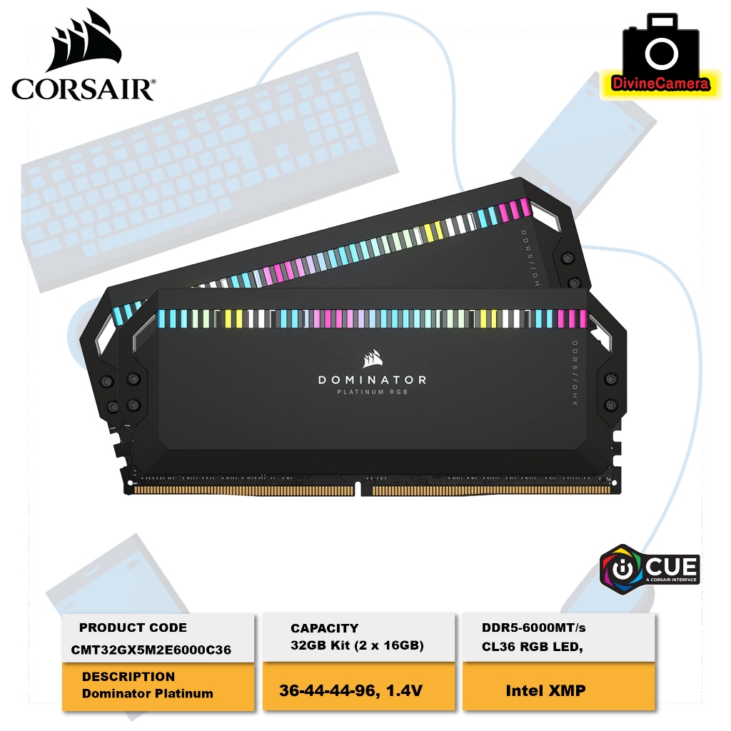 Corsair DOMINATOR แรม PLATINUM RGB DDR5 32GB (2x16GB) 6000MHz CL36 Intel XMP iCUE หน่วยความจําคอมพิวเตอร์ที่รองรับ