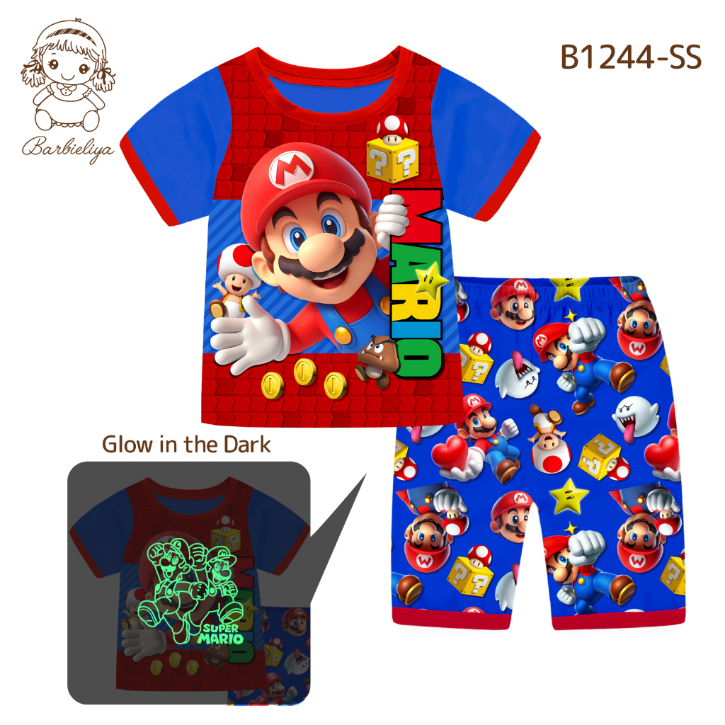 Barbieliya B1244SS Mario Glow In The Dark Boy Casual Wear (3/4/5/6/7/8/9/10/11/12y)