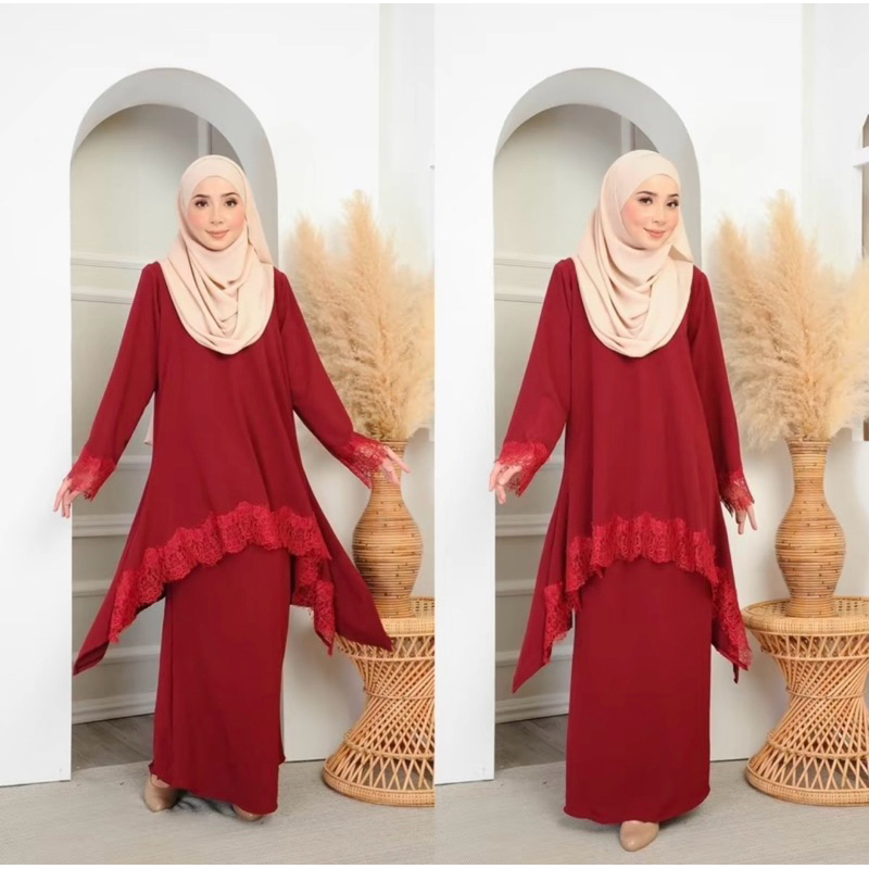 Baju Kurung Aliah ลูกไม้ New Arrival Raya Edition Italian Cey Ironless