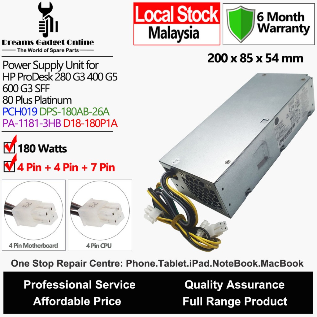 HP PCH019 ProDesk 280 G3 400 G5 600 G3 SFF 180W 80 Plus Platinum Power Supply Unit DPS-180AB-26A PA-