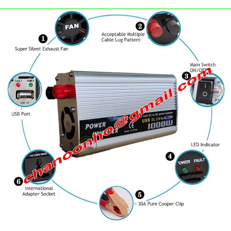 500w 1000w รถอินเวอร์เตอร์ DC 12V to AC 220V อินเวอร์เตอร์
