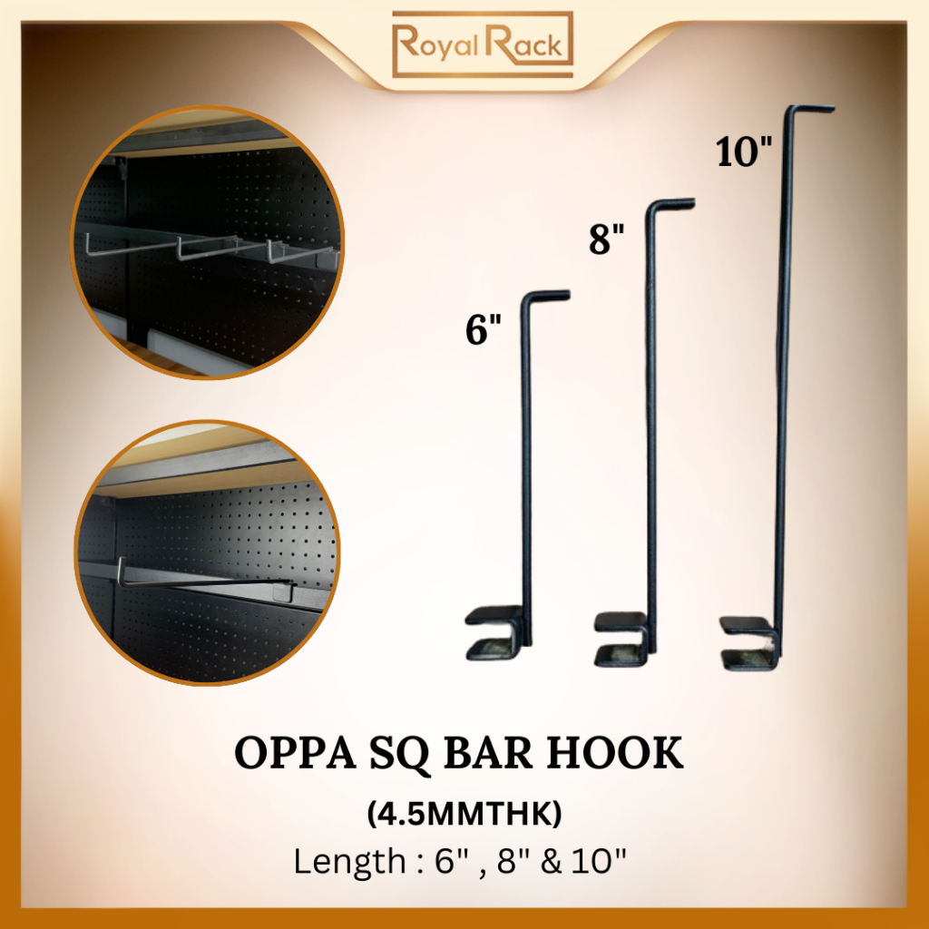 RoyalRack OPPA SQ Bar Hook Single High Quality Metal Square Bar เส้นผ่านศูนย์กลาง 4.5MMTHK