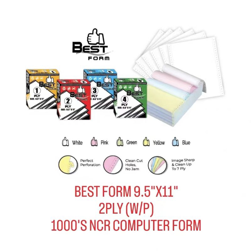 (1BOX) BEST FORM 9.5"X11" 2PLY [W/P] คอมพิวเตอร์ NCR 1000S รูปแบบ 电นุ่น X 1BOX
