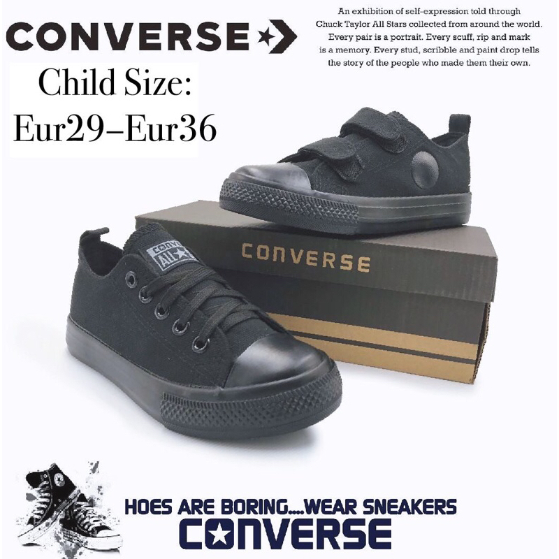 Converse รองเท้านักเรียนประถมสีดําคุณภาพสูง Kasut Sekolah Rendah Hitam Berkualiti Mampu Milik