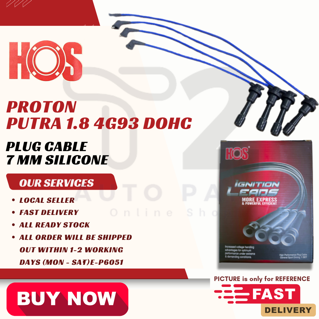 T2 PLUG CABLE PROTON PUTRA 1.8 4G93 DOHC 7MM SILICONE 1 ชุด