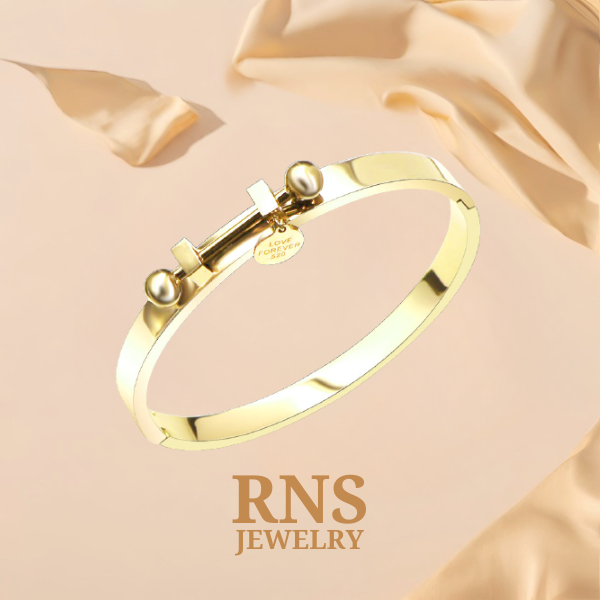 RNS Titanium กําไลข้อมือชุบทอง 18K Love Forever Silver Gold แฟชั่น Gelang Rantai Tangan Perempuan