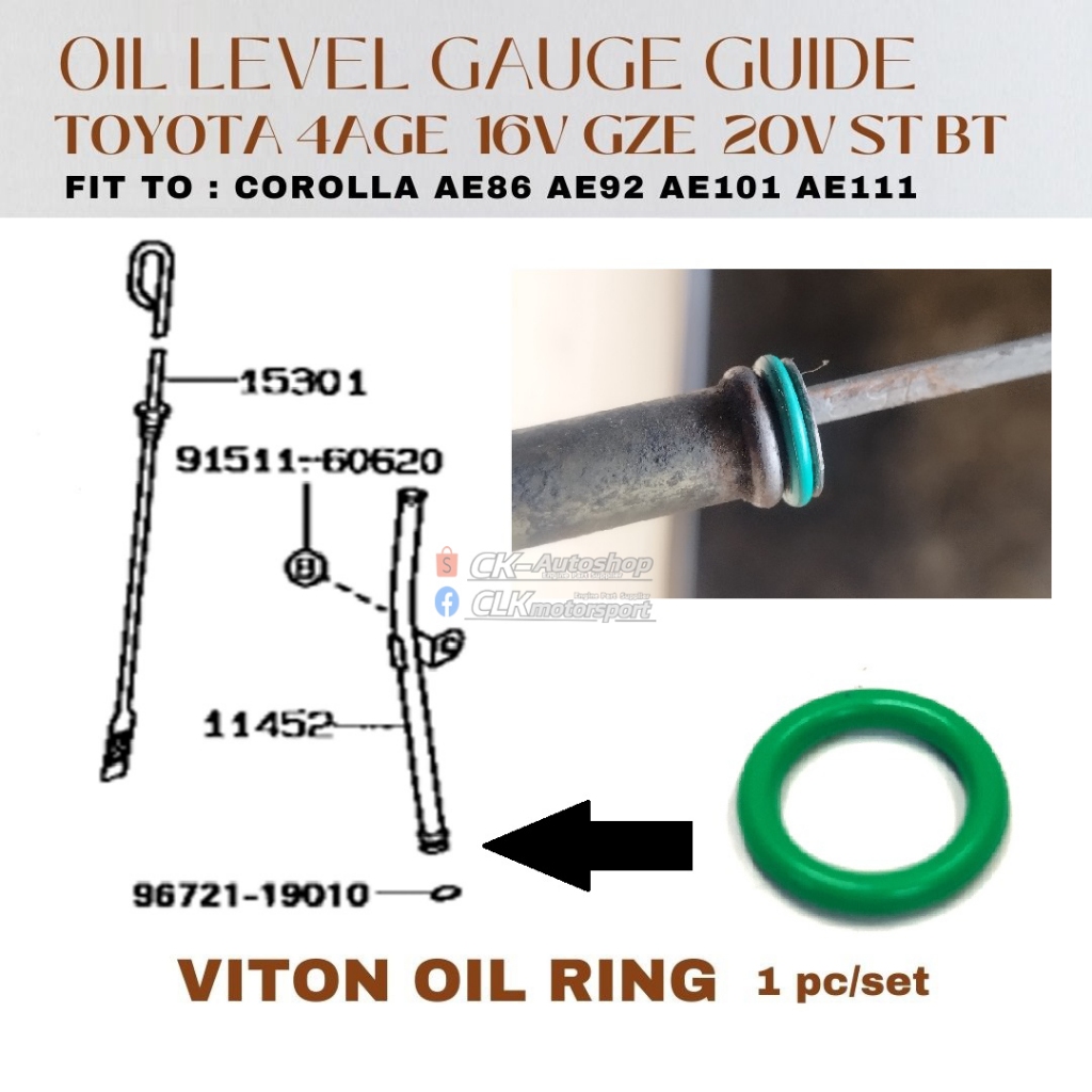 Toyota 4AGE 16V 20V 4AGZE ทุกรุ่น - คู่มือวัดระดับน้ํามันเครื่อง Viton แหวนน้ํามัน (1 ชิ้น)