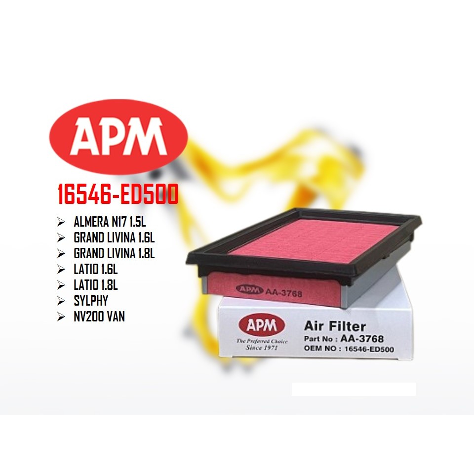 APM กรองอากาศ - Nissan Almera N17 1.5L Grand Livina Latio 1.6L 1.8L Sylphy NV200 Van 16546-ED500