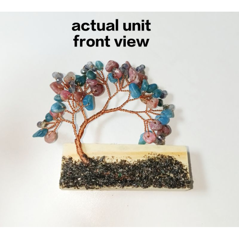 (FRIDGE MAGNET) CUSTOM MADE IOLITE, RHODONITE, และ BLUE APATITE และ BLACK HYPERSTHENE CRYSTAL TREE F
