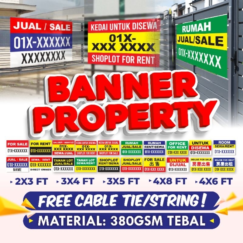 BANNER PROPERTY BANNER พิมพ์ BANNER สําหรับ RENT และ BANNER UNTUK DENWA BANNER !