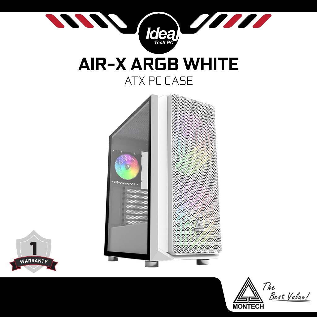 Montech AIR-X ARGB WHITE พัดลม ARGB 3x ติดตั ้ งล ่ วงหน ้ า Super High-Airflow TG แผงด ้ านข ้ าง Mid-Tower PC Case