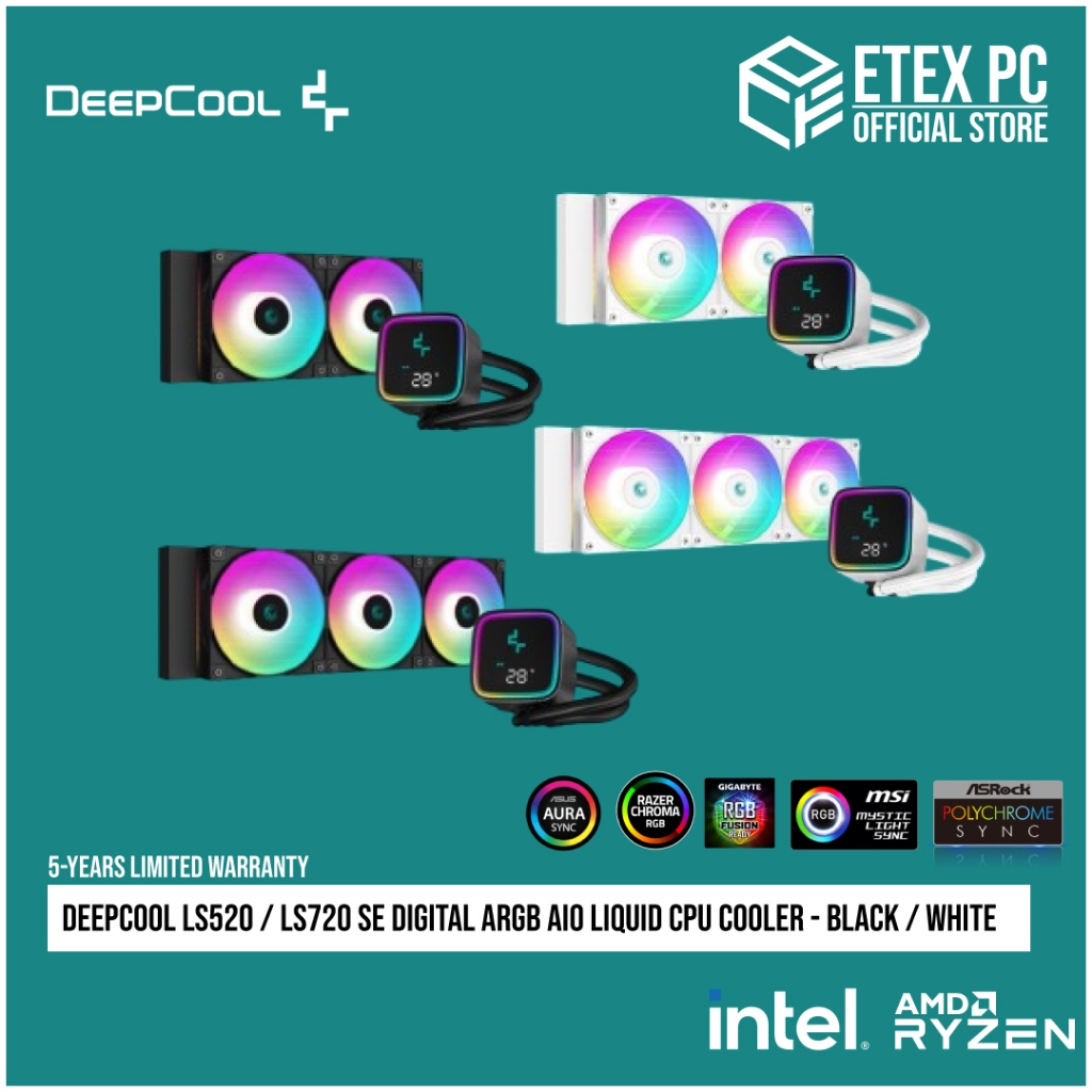 DeepCool LS520 / LS720 SE Digital ARGB AIO Liquid CPU Cooler - สีดํา/ขาว