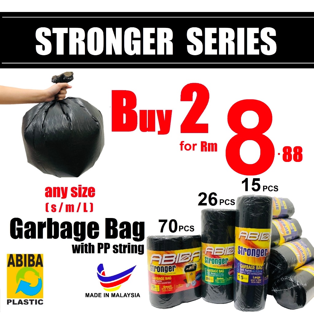 ถุงขยะ (ขนาด S/M/L) Aba - Strong Series (Thick & Strong) กระเป๋า Sampah