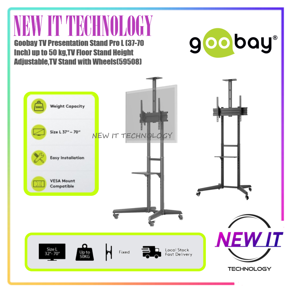 Goobay TV Presentation Stand Pro L (37-70 Inch) up to 50 kg,TV Floor Stand Height Adjustable,TV Stan