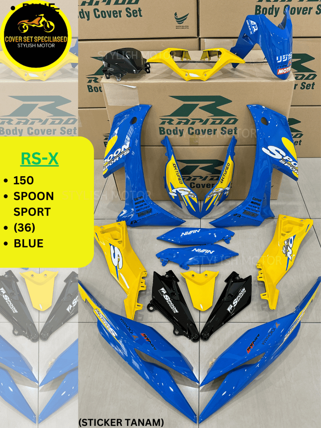 ชุดฝาครอบ RAPIDO Honda Rsx Rsx-150 Spoon Sport (36) Blue Body Coverset สติ๊กเกอร์ Tanam Stripe Tanam